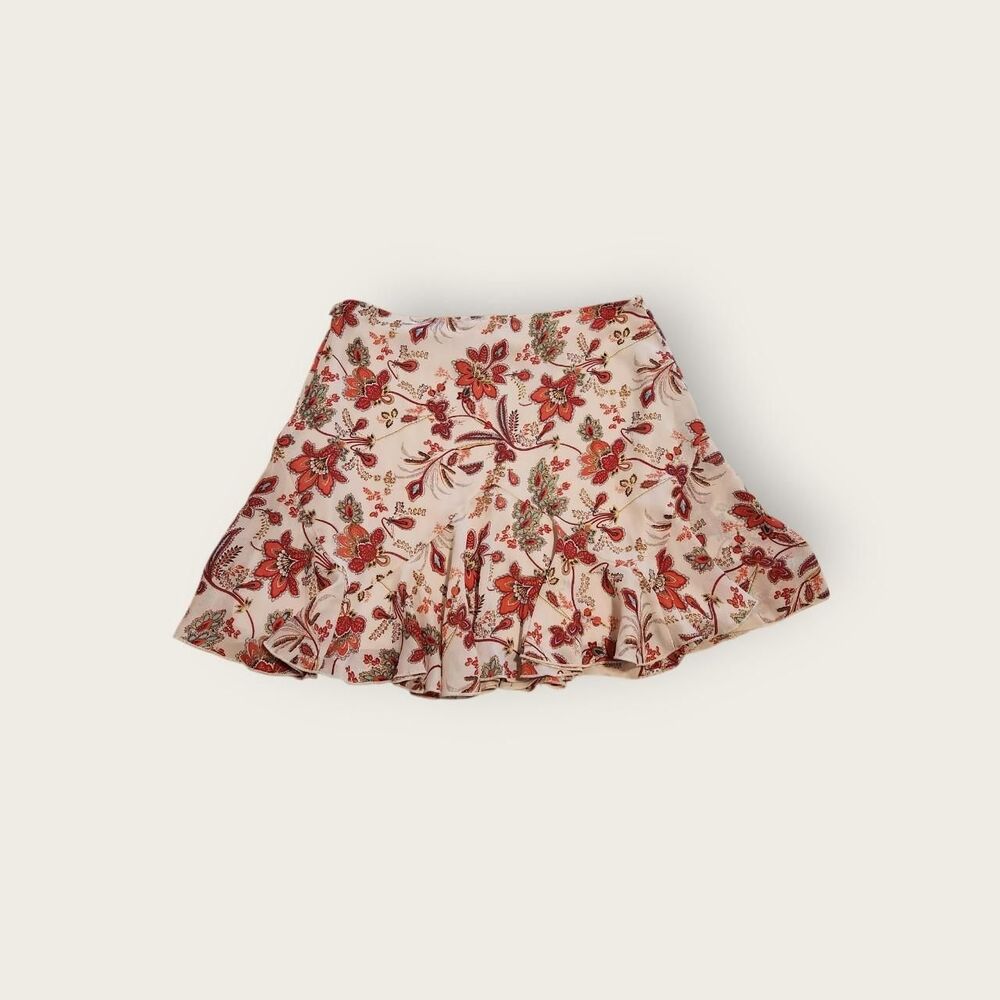 Vintage Y2k A.Byer tan and red floral print dainty flouncy flowy mini skirt - Picture 2 of 4